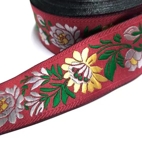 Szalag - hímzett 33 mm bordó
