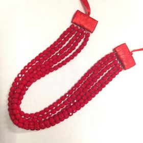 gyöngysor - metszett matt kötős 5 soros piros