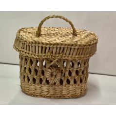 gyékény kosár ovális fedeles kicsi